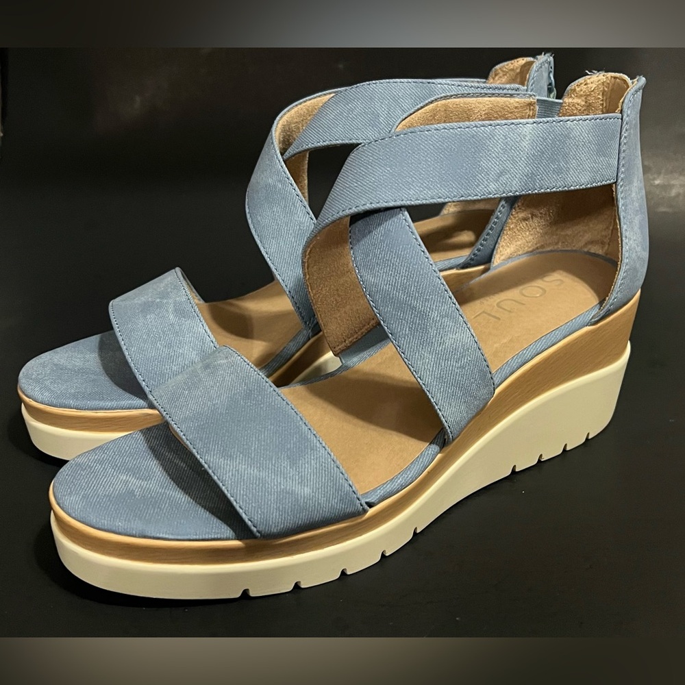 SOUL Naturalizer Womens Goodtimes Sandals Wedge Heel Mid Blue Fabric Size 10M